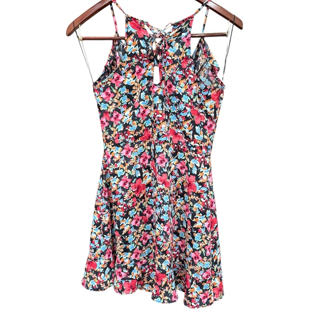 Zara Floral Ruffle Mini Dress Lace Up Back Summer Skater Size M - Picture 3 of 6